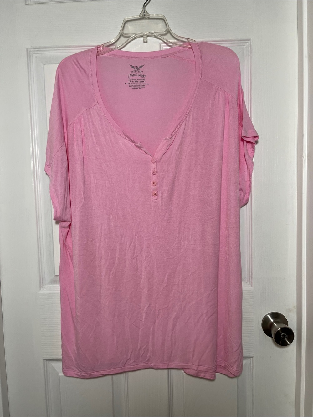 Faded Glory Light Pink Short Sleeve Henley Sleep Tee